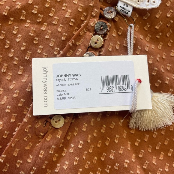 NWT Johnny Was Archer Flare V-Neck Top Blouse Terracotta Brown Cottagecore - Picture 6 of 9